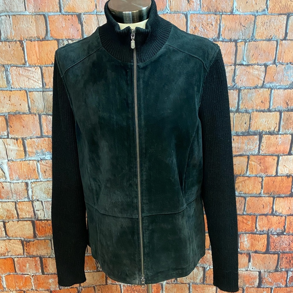 Covington Black Leather Front Sweater Jacket‎